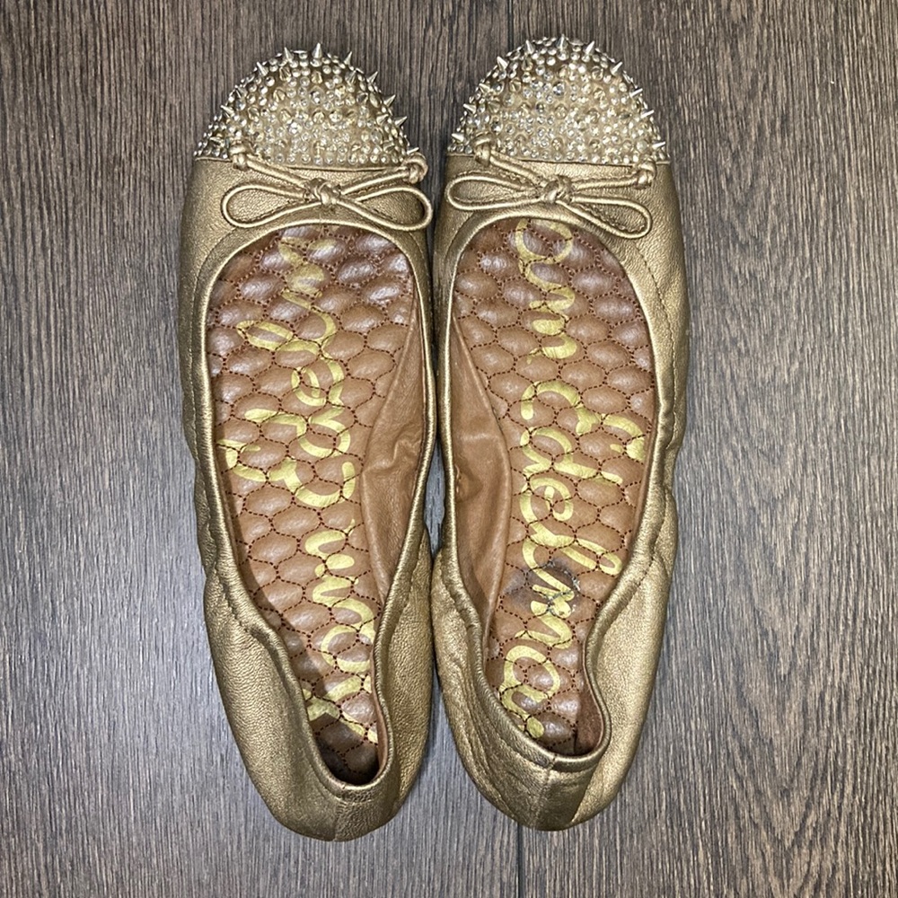 Sam Edelman Beatrix Gold Spiked Studded Ballet Flats With Bows Size 7½M